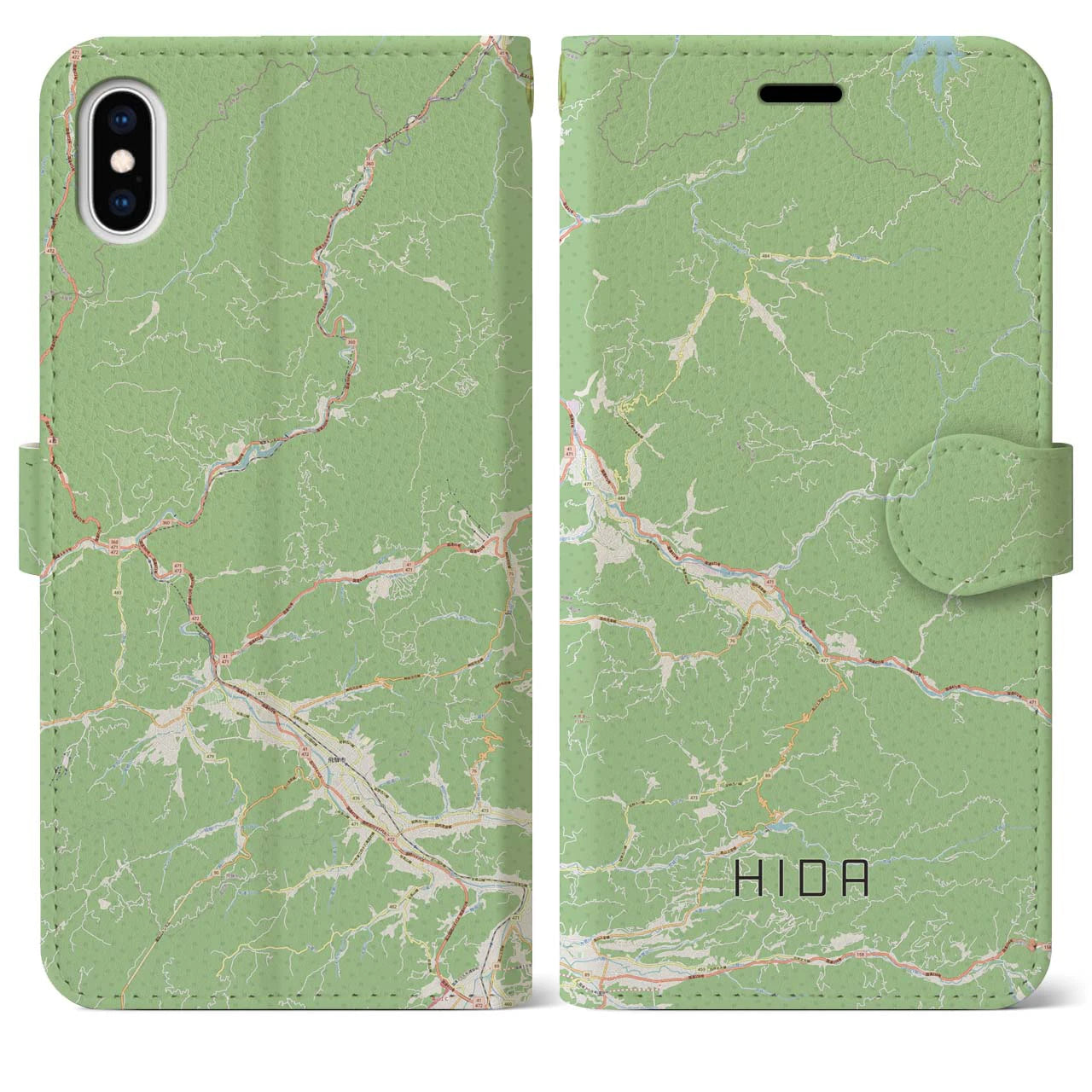 【飛騨(岐阜県)】地図柄iPhoneケース(手帳タイプ)ナチュラル・iPhone XS Max 用