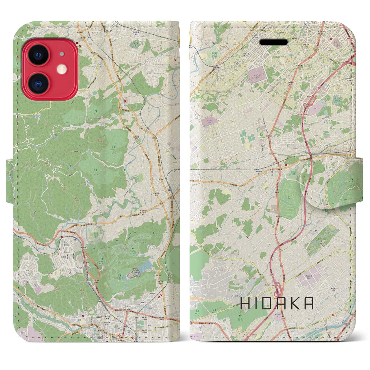 【日高(埼玉県)】地図柄iPhoneケース(手帳タイプ)ナチュラル・iPhone 11 用