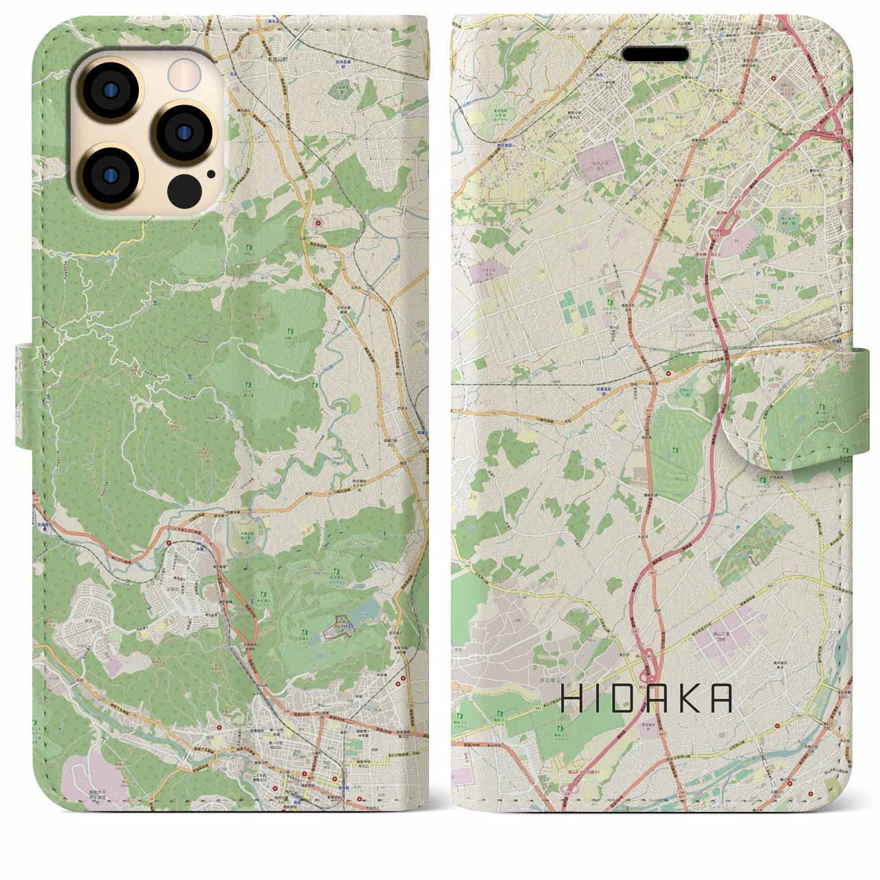 【日高(埼玉県)】地図柄iPhoneケース(手帳タイプ)ナチュラル・iPhone 12 Pro Max 用