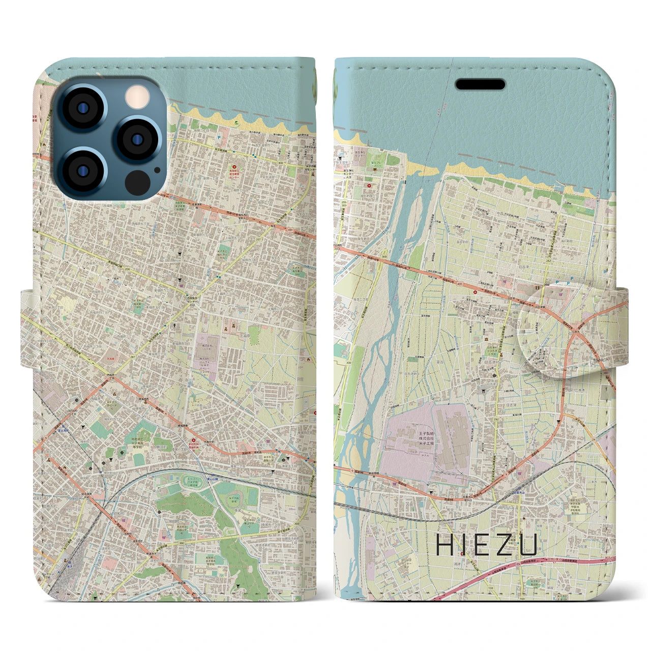 【日吉津(鳥取県)】地図柄iPhoneケース(手帳タイプ)ナチュラル・iPhone 12 / 12 Pro 用