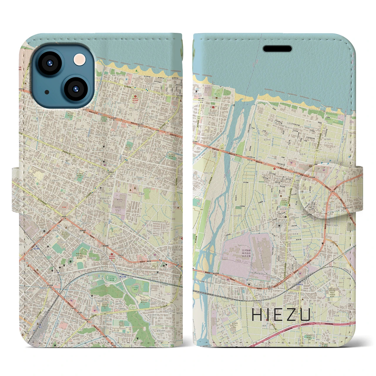 【日吉津(鳥取県)】地図柄iPhoneケース(手帳タイプ)ナチュラル・iPhone 13 用