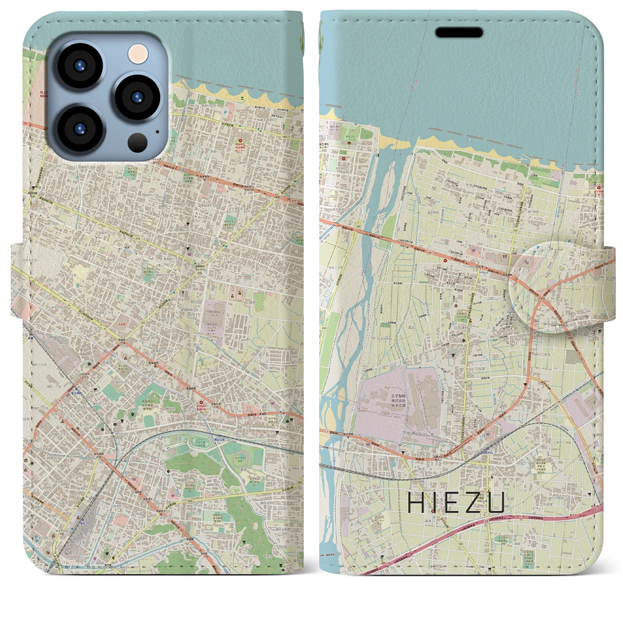 【日吉津(鳥取県)】地図柄iPhoneケース(手帳タイプ)ナチュラル・iPhone 13 Pro Max 用