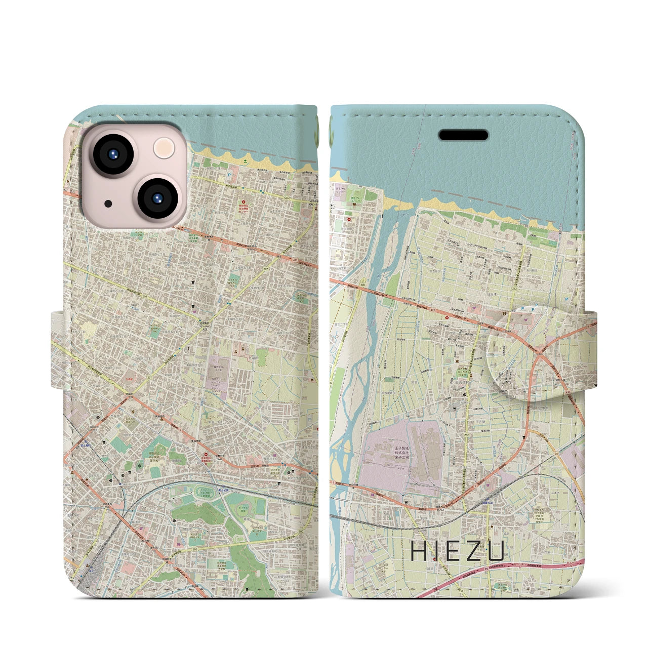 【日吉津(鳥取県)】地図柄iPhoneケース(手帳タイプ)ナチュラル・iPhone 13 mini 用