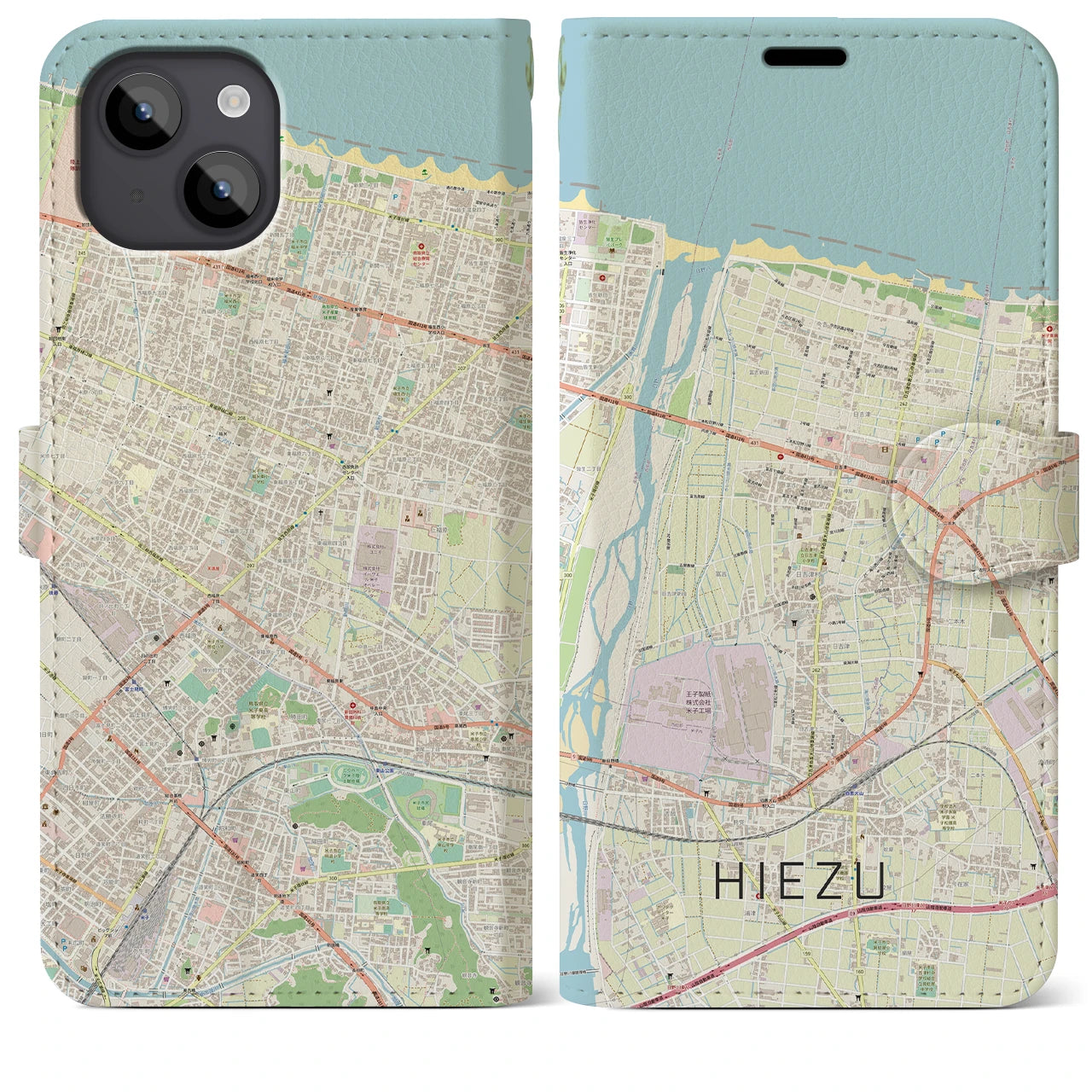 【日吉津(鳥取県)】地図柄iPhoneケース(手帳タイプ)ナチュラル・iPhone 14 Plus 用