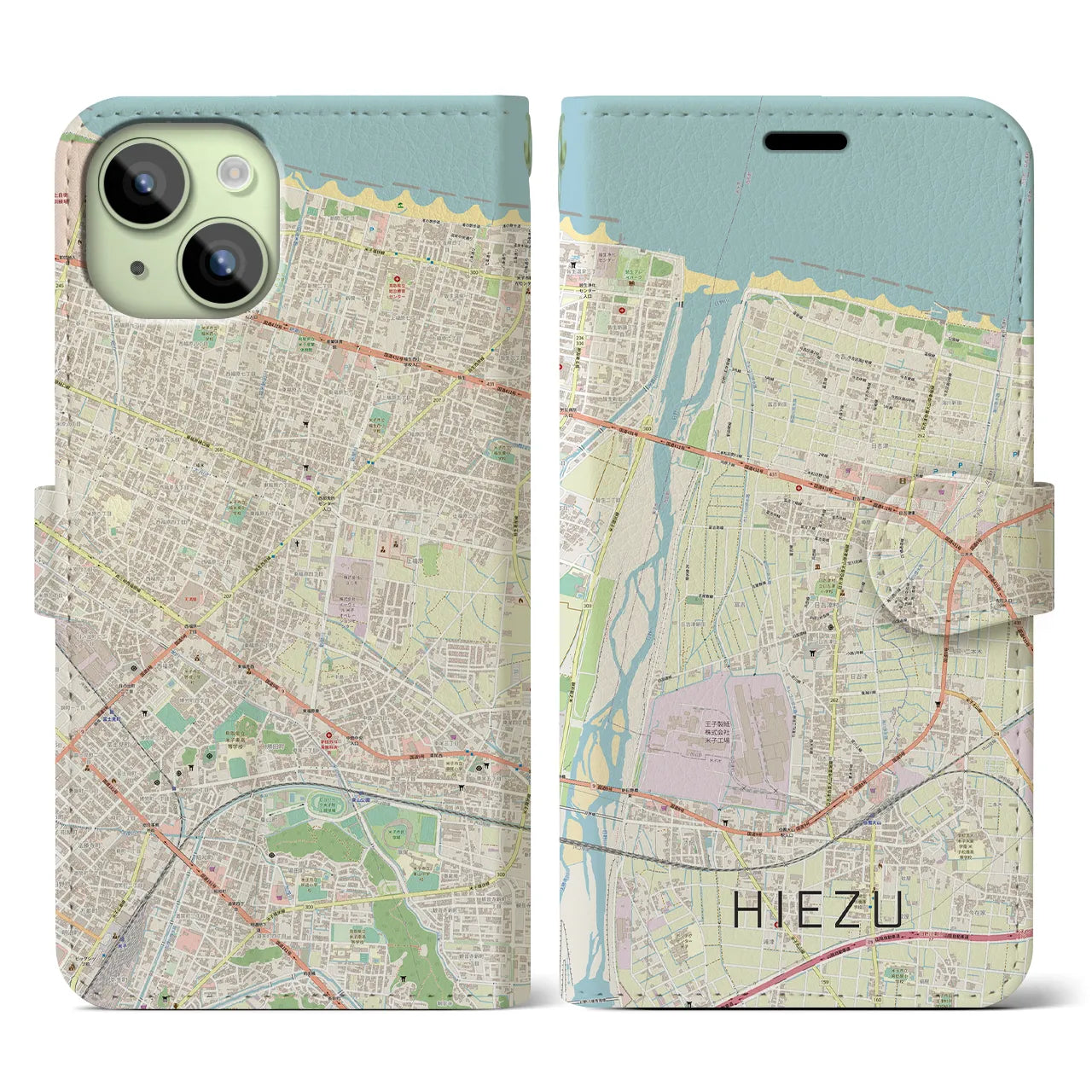 【日吉津(鳥取県)】地図柄iPhoneケース(手帳タイプ)ナチュラル・iPhone 15 用
