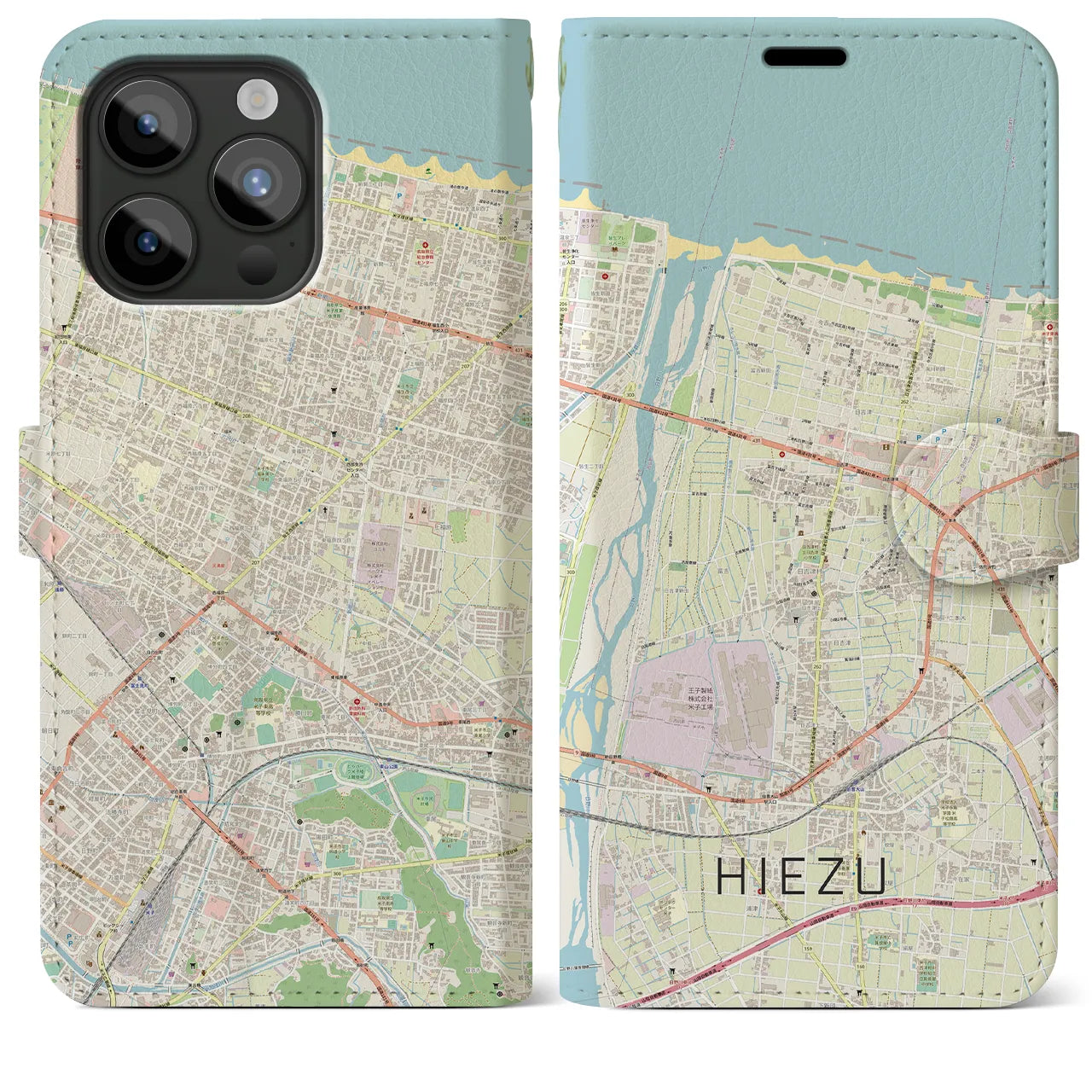 【日吉津(鳥取県)】地図柄iPhoneケース(手帳タイプ)ナチュラル・iPhone 15 Pro Max 用