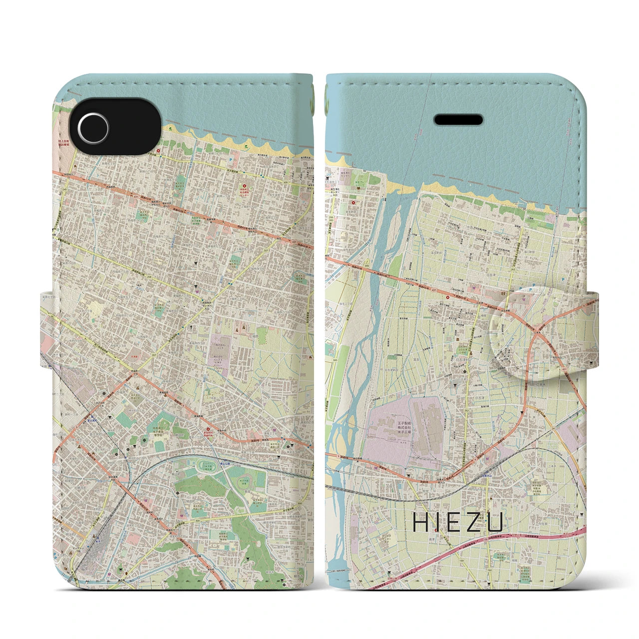 【日吉津(鳥取県)】地図柄iPhoneケース(手帳タイプ)ナチュラル・iPhone SE(第3 / 第2世代) / 8 / 7 / 6s / 6 用