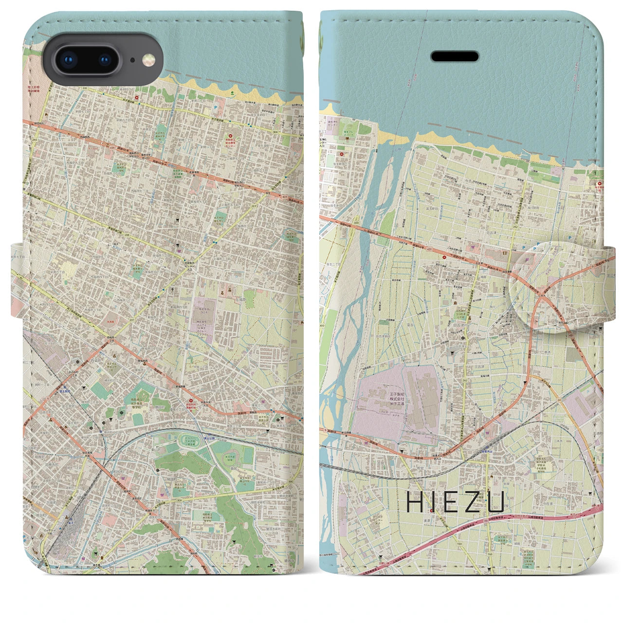 【日吉津(鳥取県)】地図柄iPhoneケース(手帳タイプ)ナチュラル・iPhone 8Plus /7Plus / 6sPlus / 6Plus 用