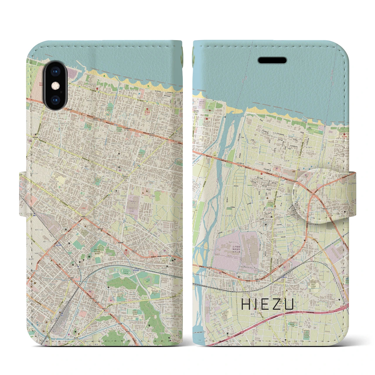 【日吉津(鳥取県)】地図柄iPhoneケース(手帳タイプ)ナチュラル・iPhone XS / X 用