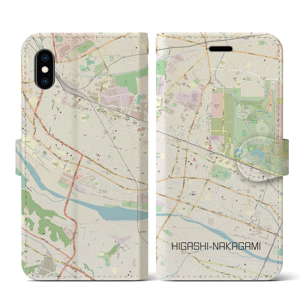 【東中神(東京都)】地図柄iPhoneケース(手帳タイプ)ナチュラル・iPhone XS / X 用