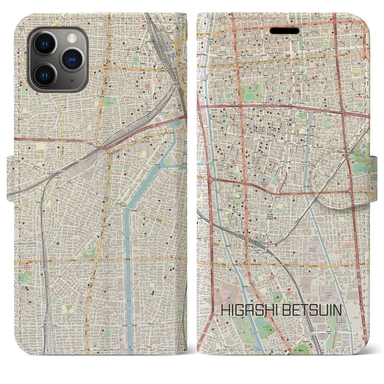 【東別院(愛知県)】地図柄iPhoneケース(手帳タイプ)ナチュラル・iPhone 11 Pro Max 用