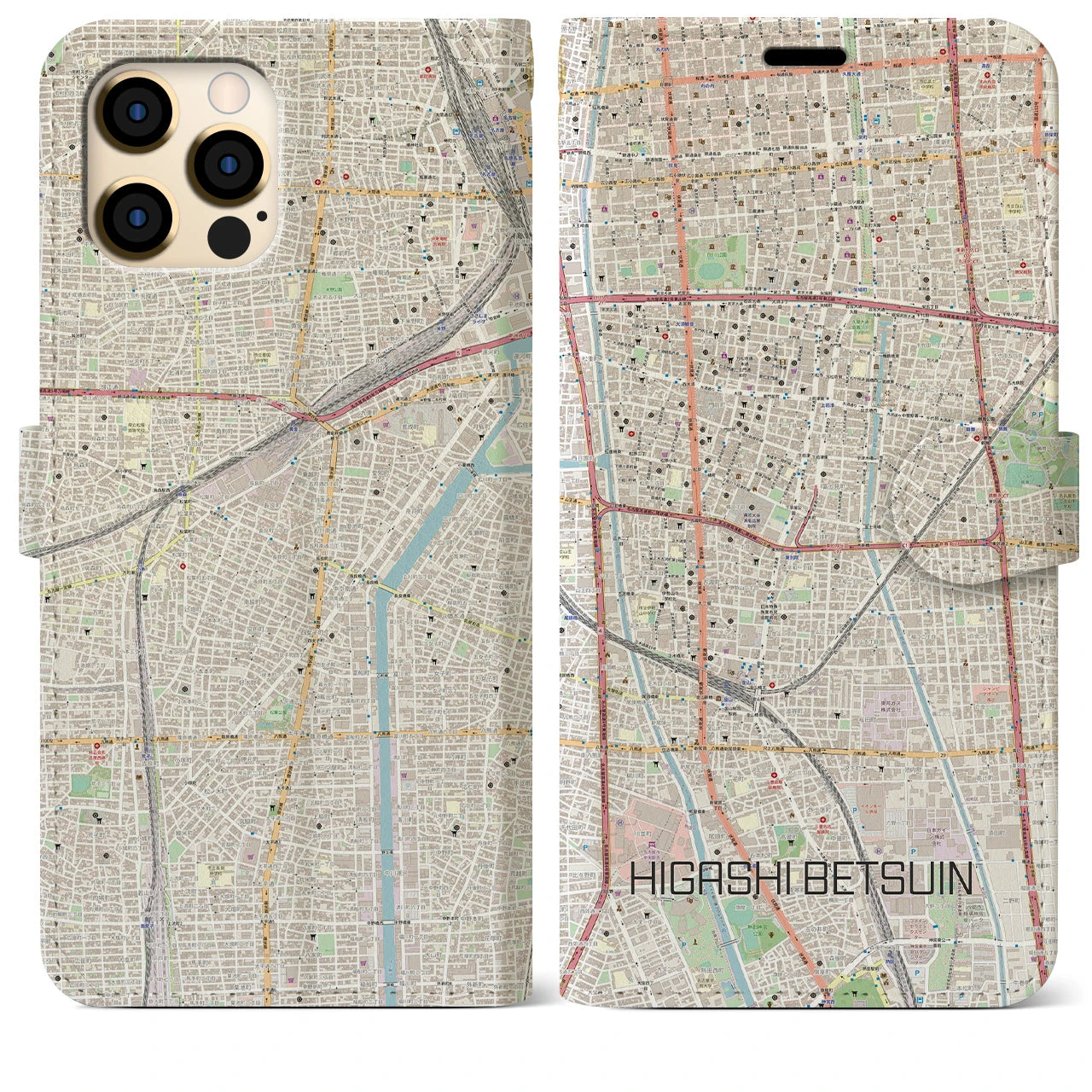 【東別院(愛知県)】地図柄iPhoneケース(手帳タイプ)ナチュラル・iPhone 12 Pro Max 用