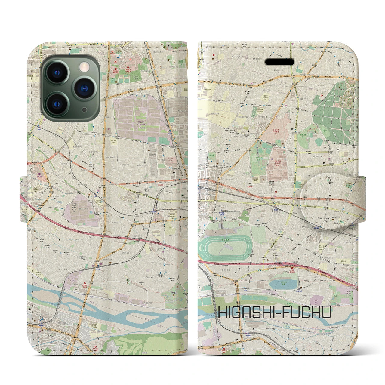 【東府中(東京都)】地図柄iPhoneケース(手帳タイプ)ナチュラル・iPhone 11 Pro 用