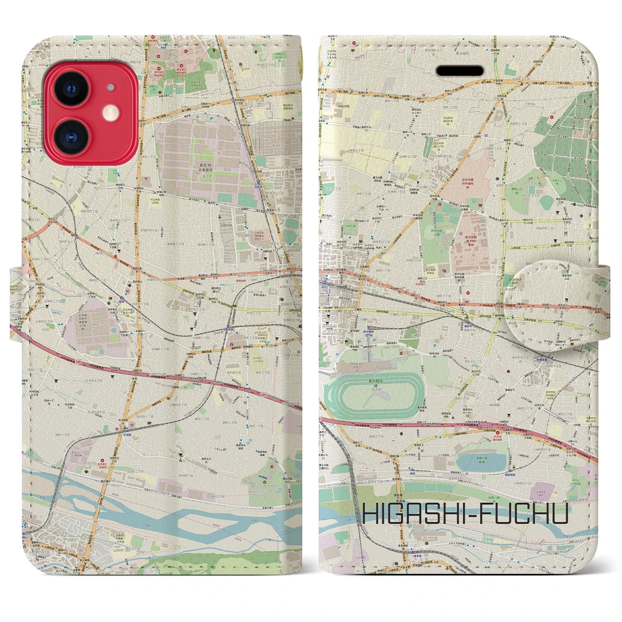 【東府中(東京都)】地図柄iPhoneケース(手帳タイプ)ナチュラル・iPhone 11 用