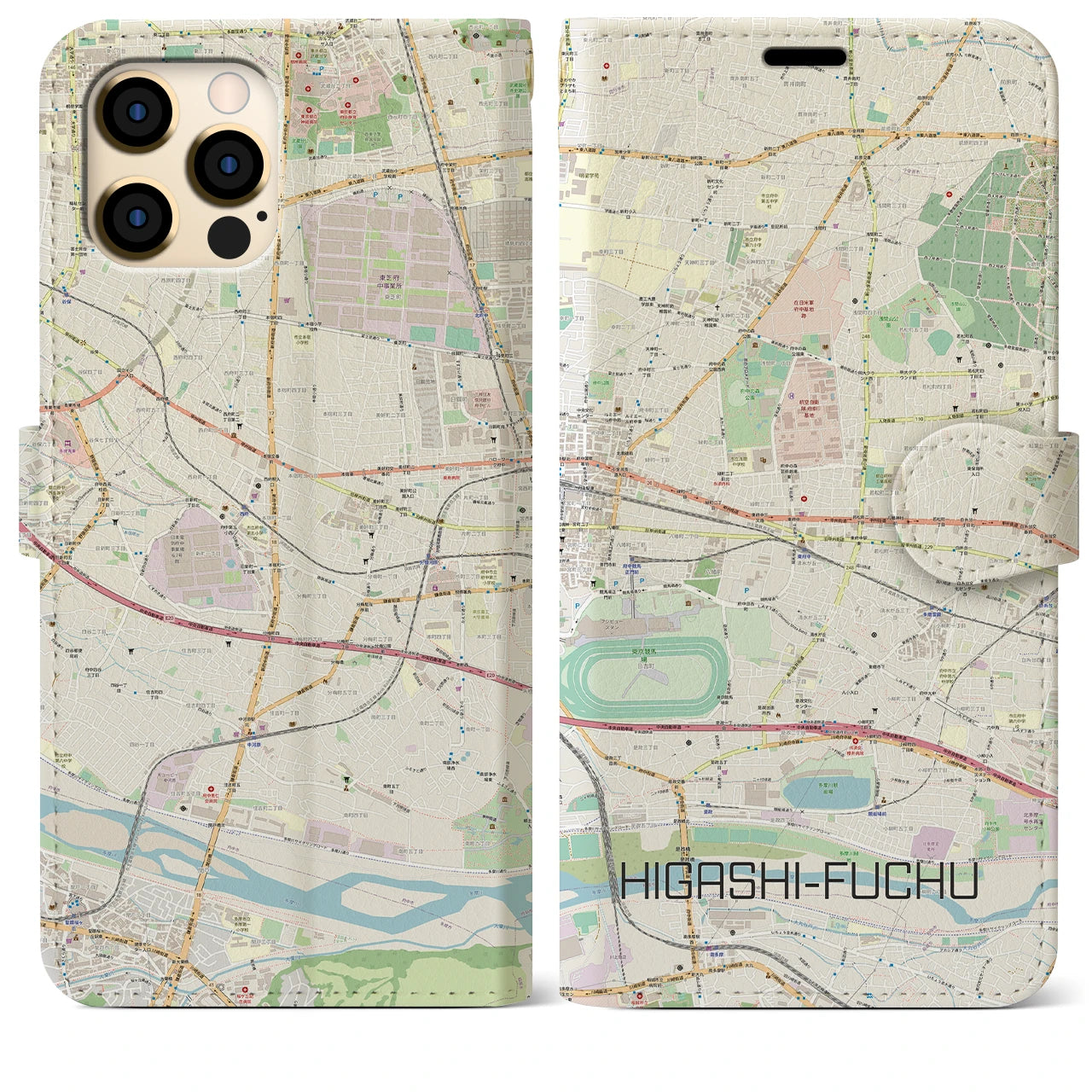 【東府中(東京都)】地図柄iPhoneケース(手帳タイプ)ナチュラル・iPhone 12 Pro Max 用