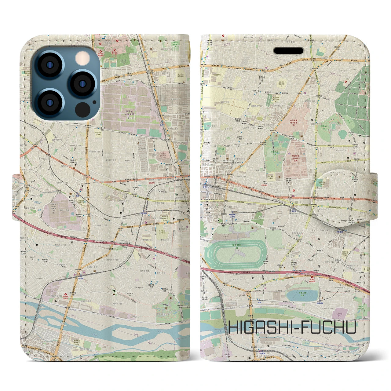 【東府中(東京都)】地図柄iPhoneケース(手帳タイプ)ナチュラル・iPhone 12 / 12 Pro 用