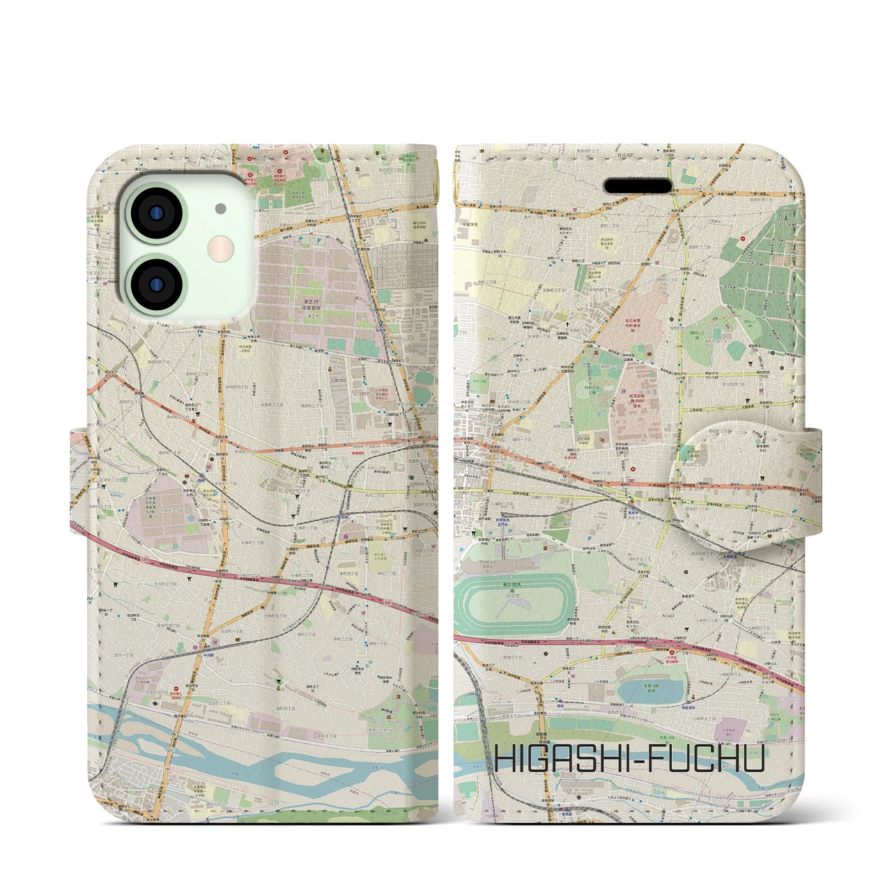 【東府中(東京都)】地図柄iPhoneケース(手帳タイプ)ナチュラル・iPhone 12 mini 用