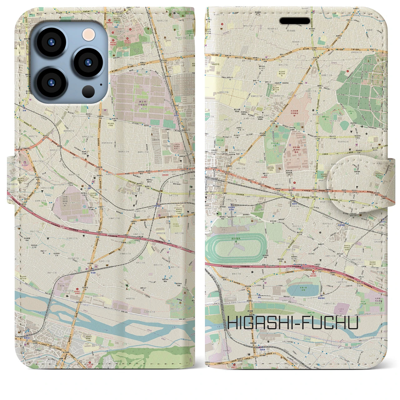【東府中(東京都)】地図柄iPhoneケース(手帳タイプ)ナチュラル・iPhone 13 Pro Max 用
