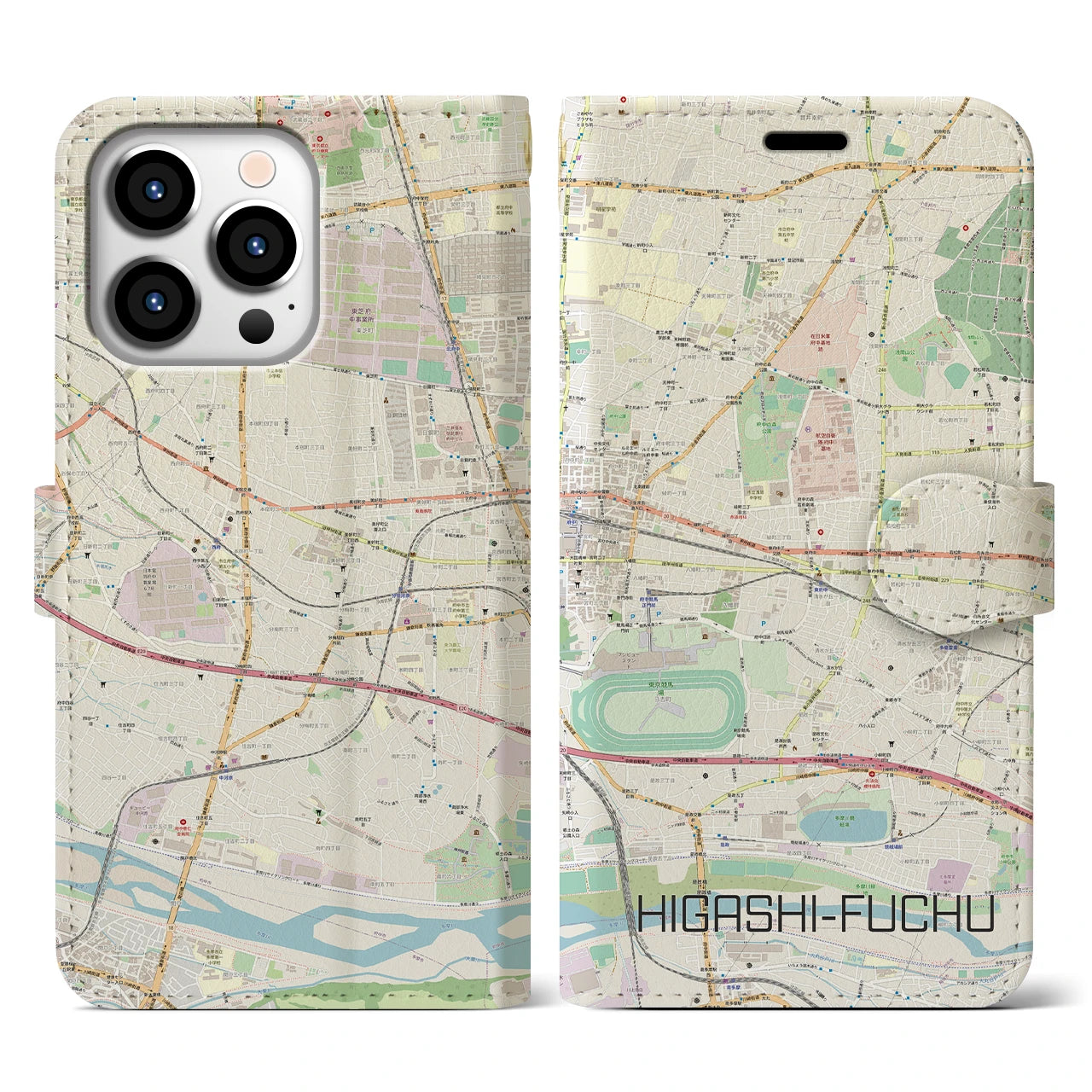 【東府中(東京都)】地図柄iPhoneケース(手帳タイプ)ナチュラル・iPhone 13 Pro 用