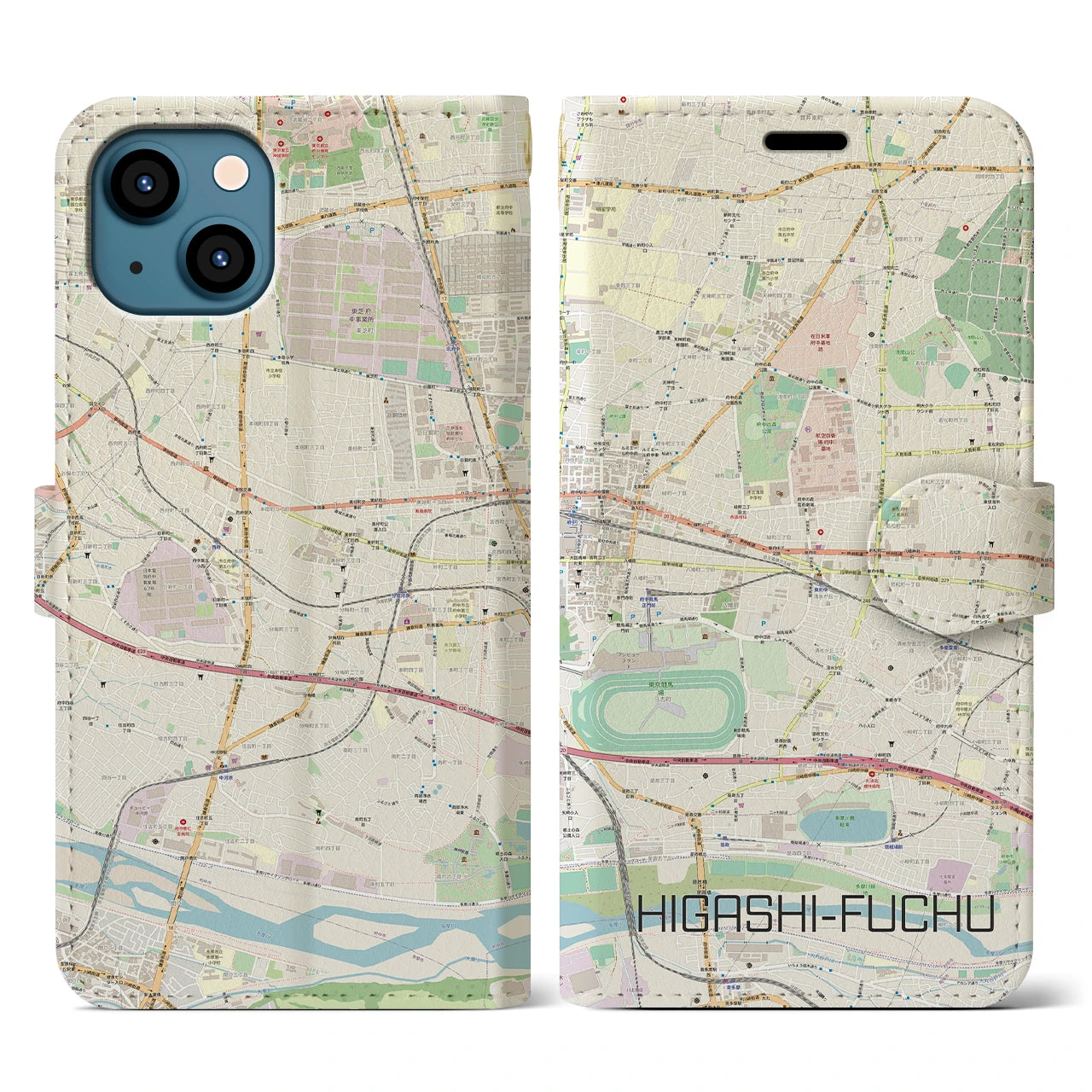 【東府中(東京都)】地図柄iPhoneケース(手帳タイプ)ナチュラル・iPhone 13 用