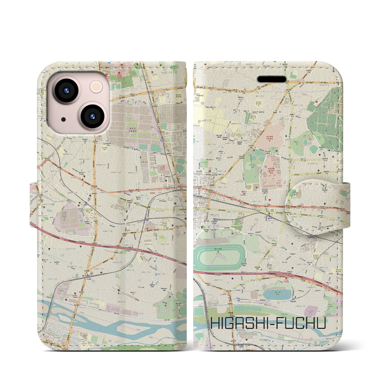 【東府中(東京都)】地図柄iPhoneケース(手帳タイプ)ナチュラル・iPhone 13 mini 用