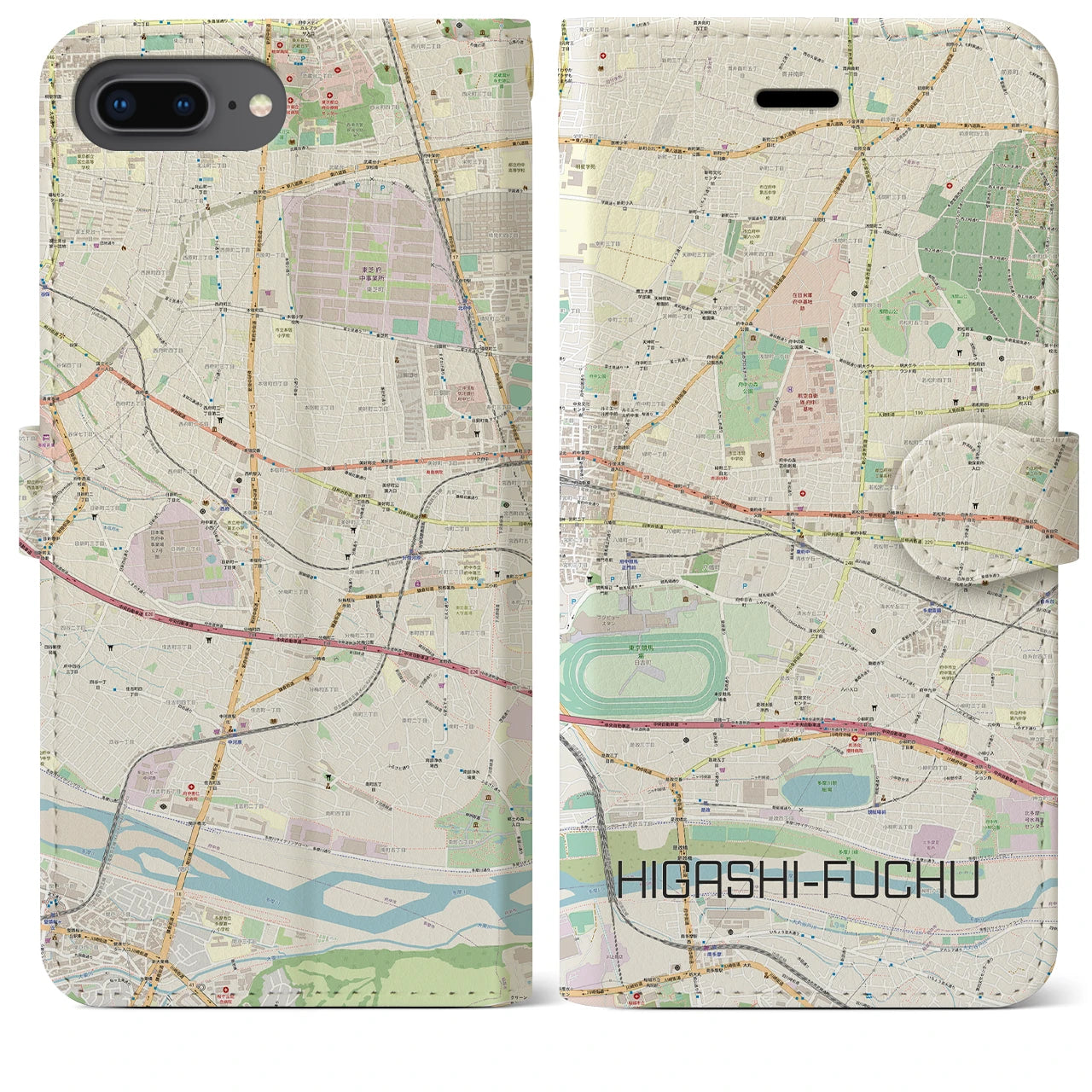 【東府中(東京都)】地図柄iPhoneケース(手帳タイプ)ナチュラル・iPhone 8Plus /7Plus / 6sPlus / 6Plus 用