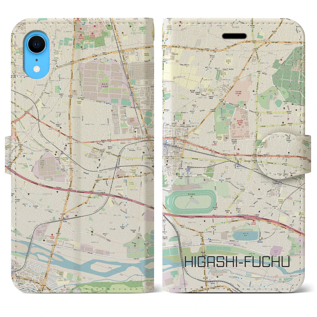 【東府中(東京都)】地図柄iPhoneケース(手帳タイプ)ナチュラル・iPhone XR 用