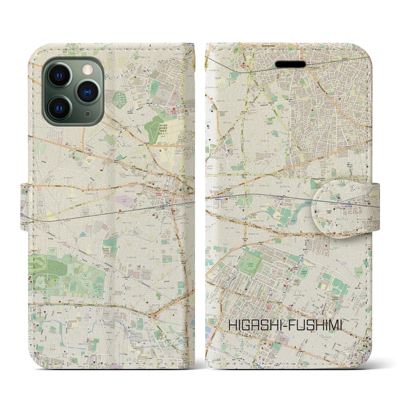 【東伏見(東京都)】地図柄iPhoneケース(手帳タイプ)ナチュラル・iPhone 11 Pro 用