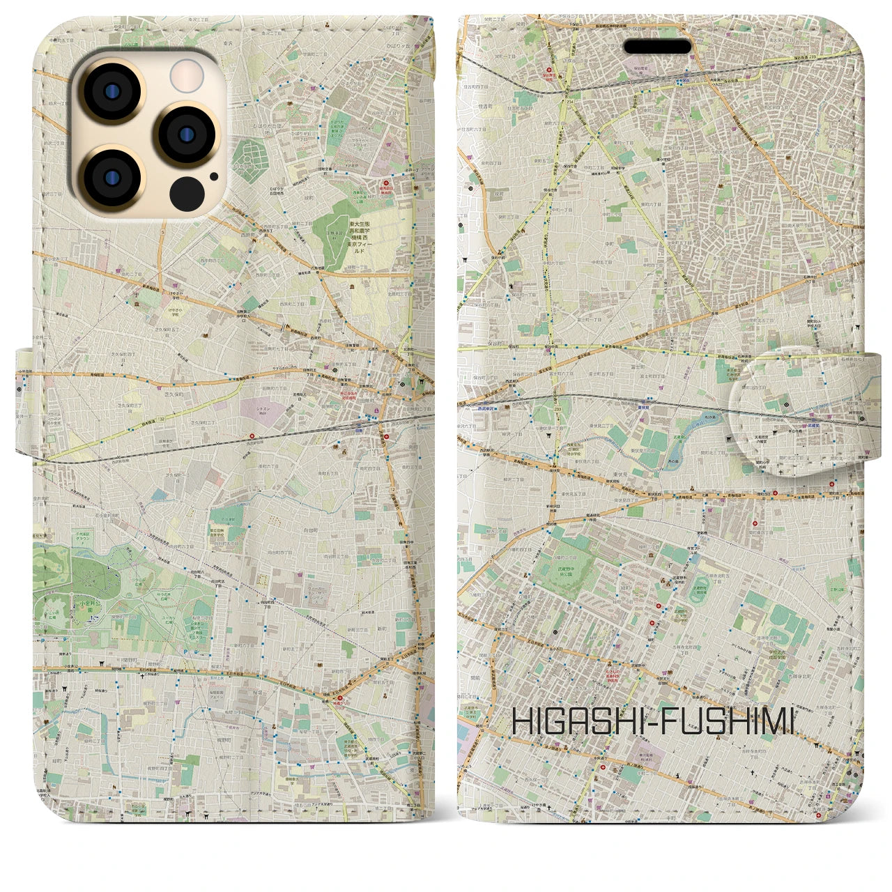 【東伏見(東京都)】地図柄iPhoneケース(手帳タイプ)ナチュラル・iPhone 12 Pro Max 用