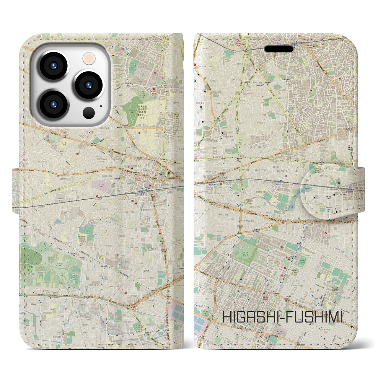 【東伏見(東京都)】地図柄iPhoneケース(手帳タイプ)ナチュラル・iPhone 13 Pro 用