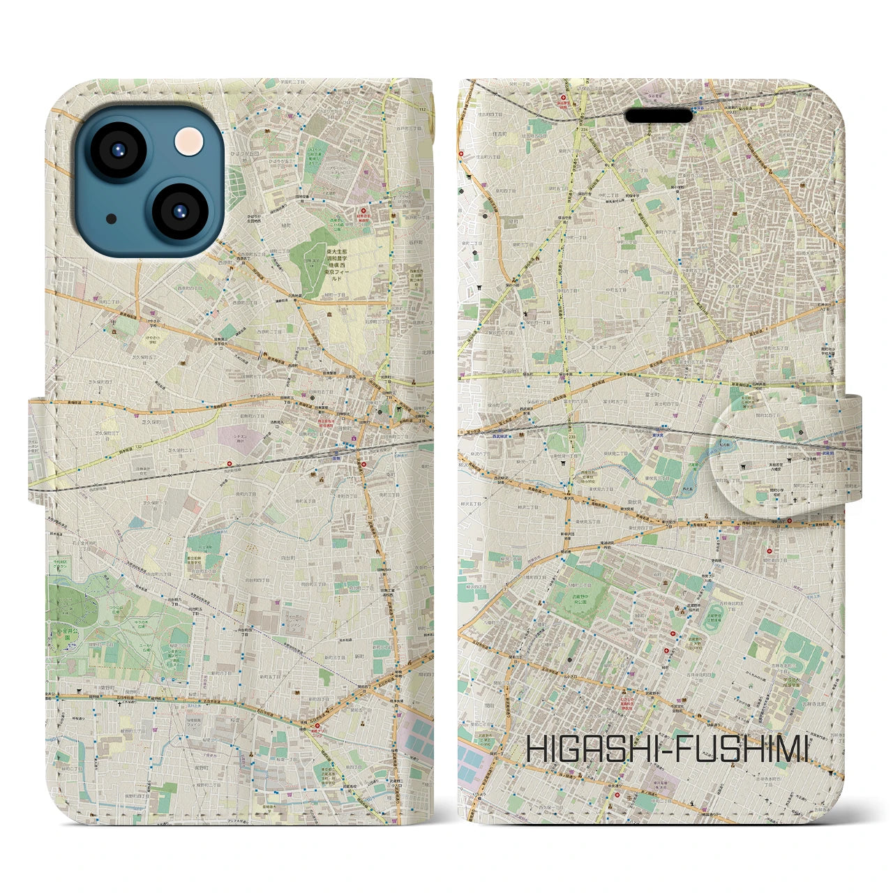 【東伏見(東京都)】地図柄iPhoneケース(手帳タイプ)ナチュラル・iPhone 13 用