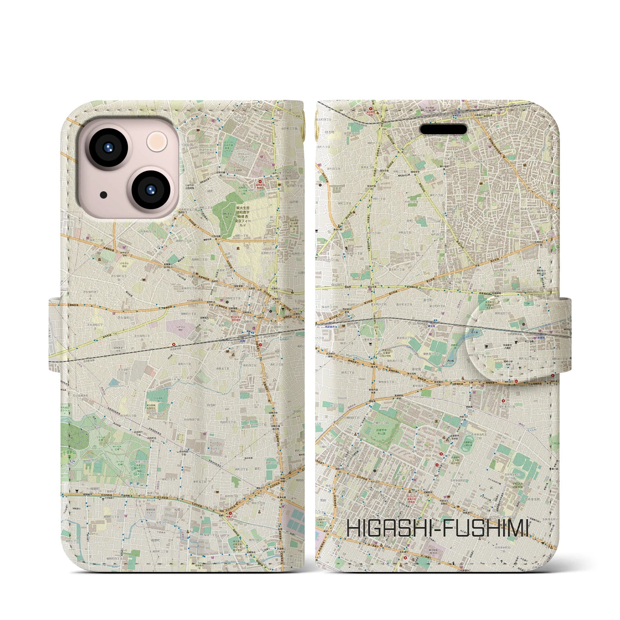 【東伏見(東京都)】地図柄iPhoneケース(手帳タイプ)ナチュラル・iPhone 13 mini 用