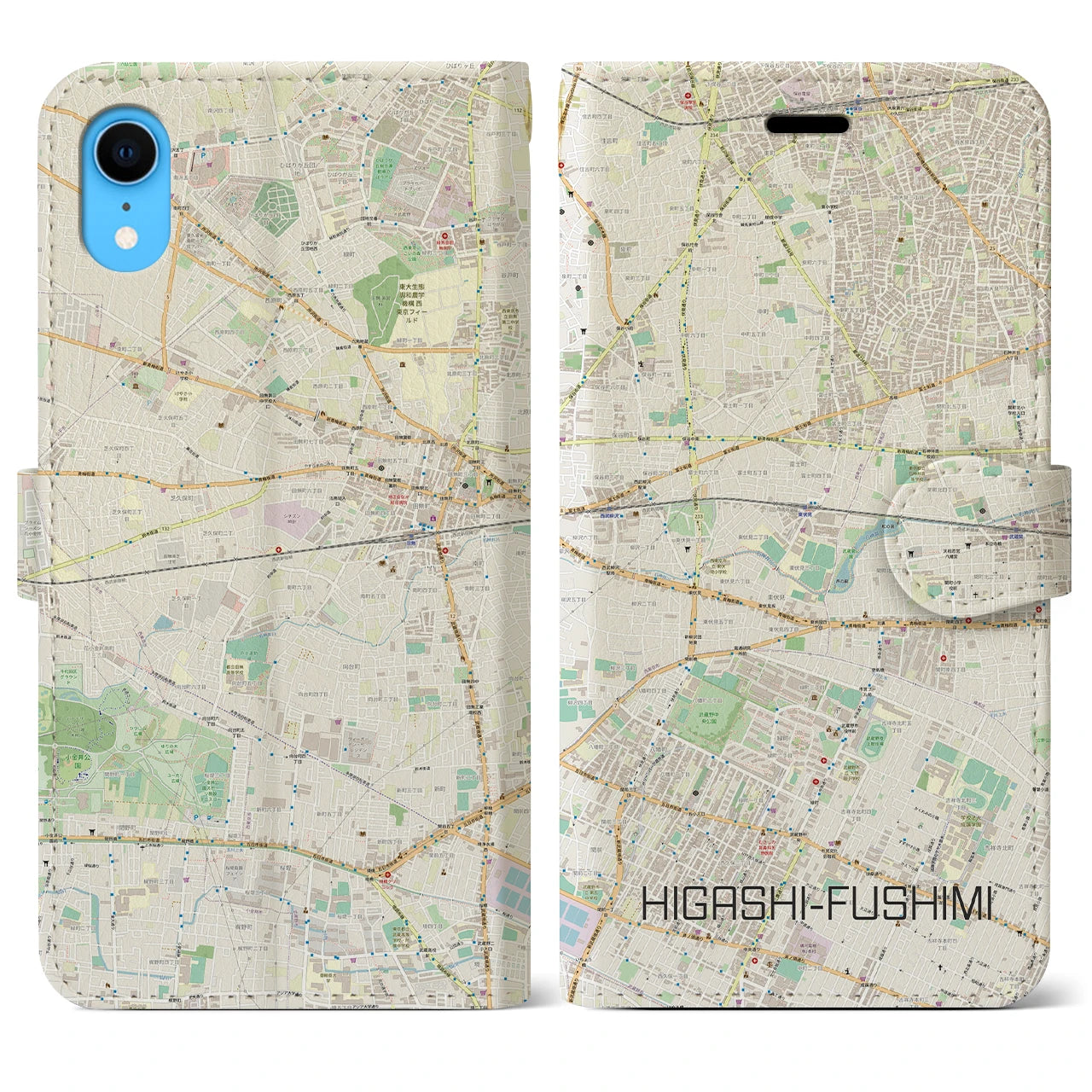 【東伏見(東京都)】地図柄iPhoneケース(手帳タイプ)ナチュラル・iPhone XR 用