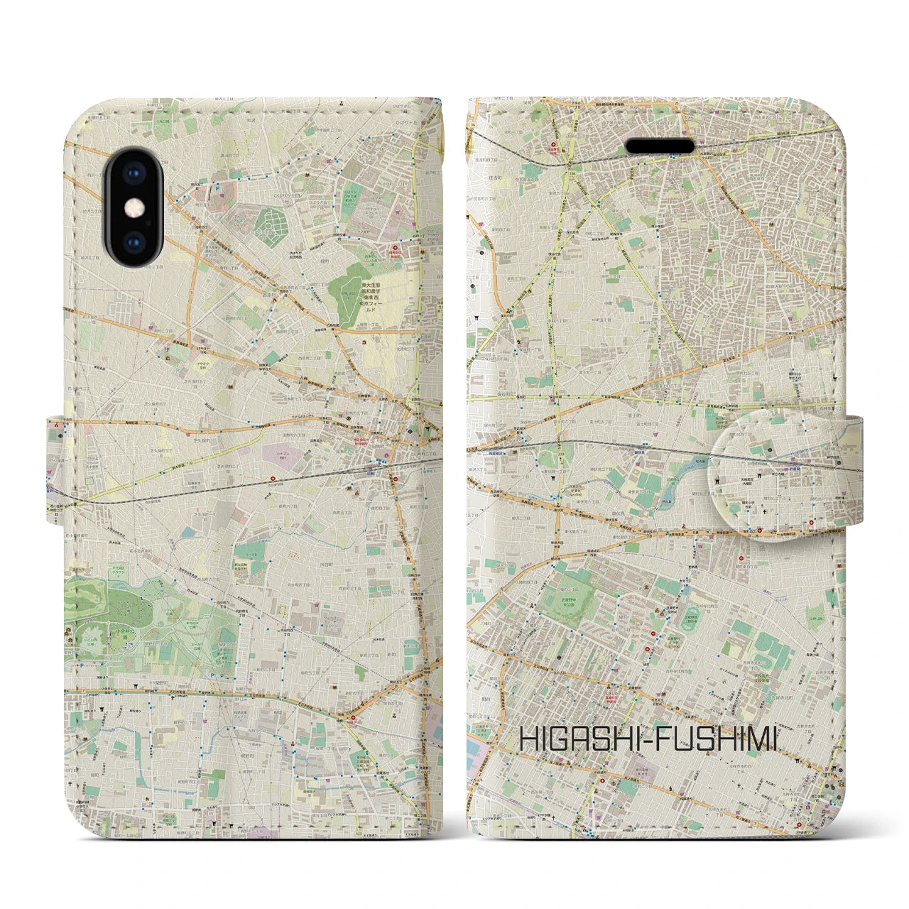 【東伏見(東京都)】地図柄iPhoneケース(手帳タイプ)ナチュラル・iPhone XS / X 用
