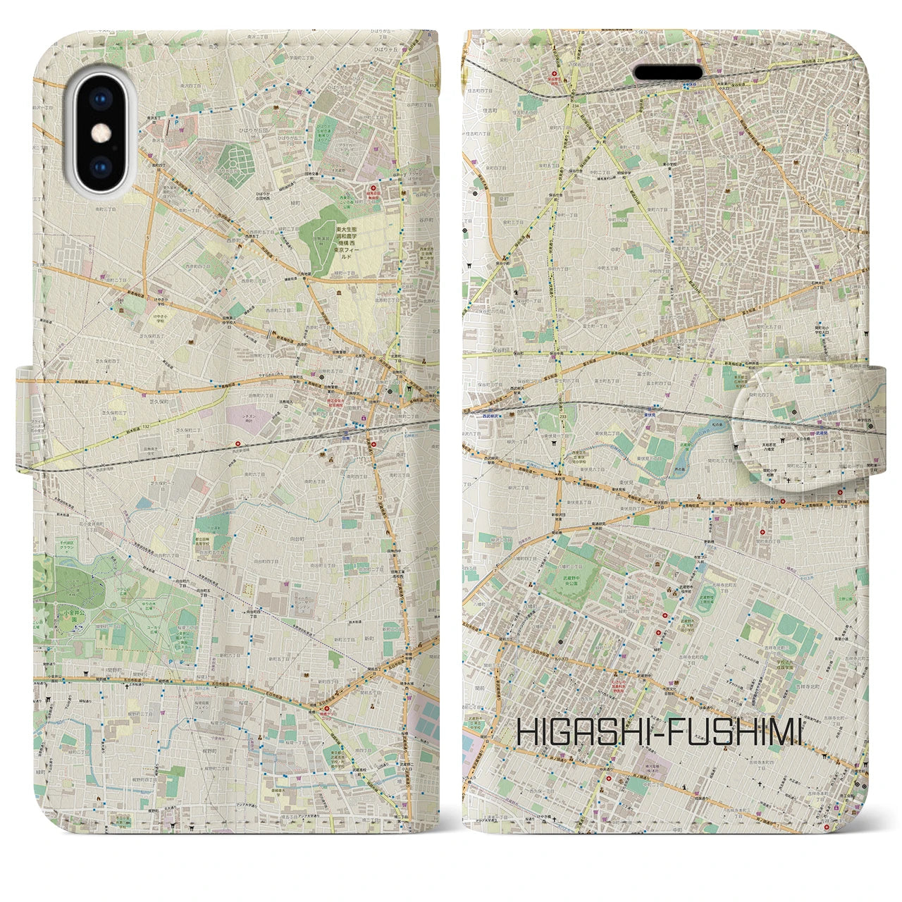 【東伏見(東京都)】地図柄iPhoneケース(手帳タイプ)ナチュラル・iPhone XS Max 用