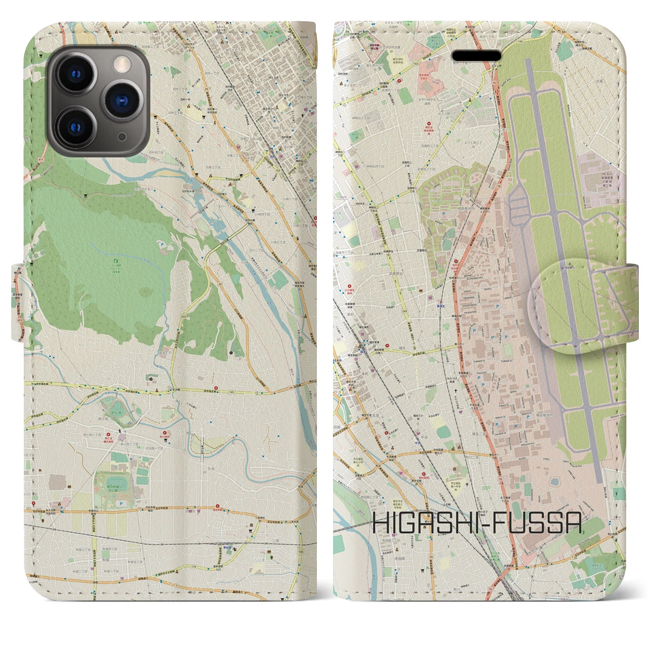 【東福生(東京都)】地図柄iPhoneケース(手帳タイプ)ナチュラル・iPhone 11 Pro Max 用