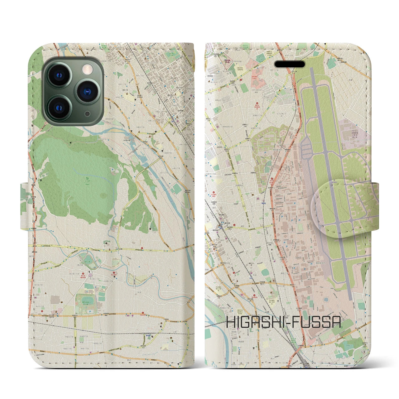 【東福生(東京都)】地図柄iPhoneケース(手帳タイプ)ナチュラル・iPhone 11 Pro 用