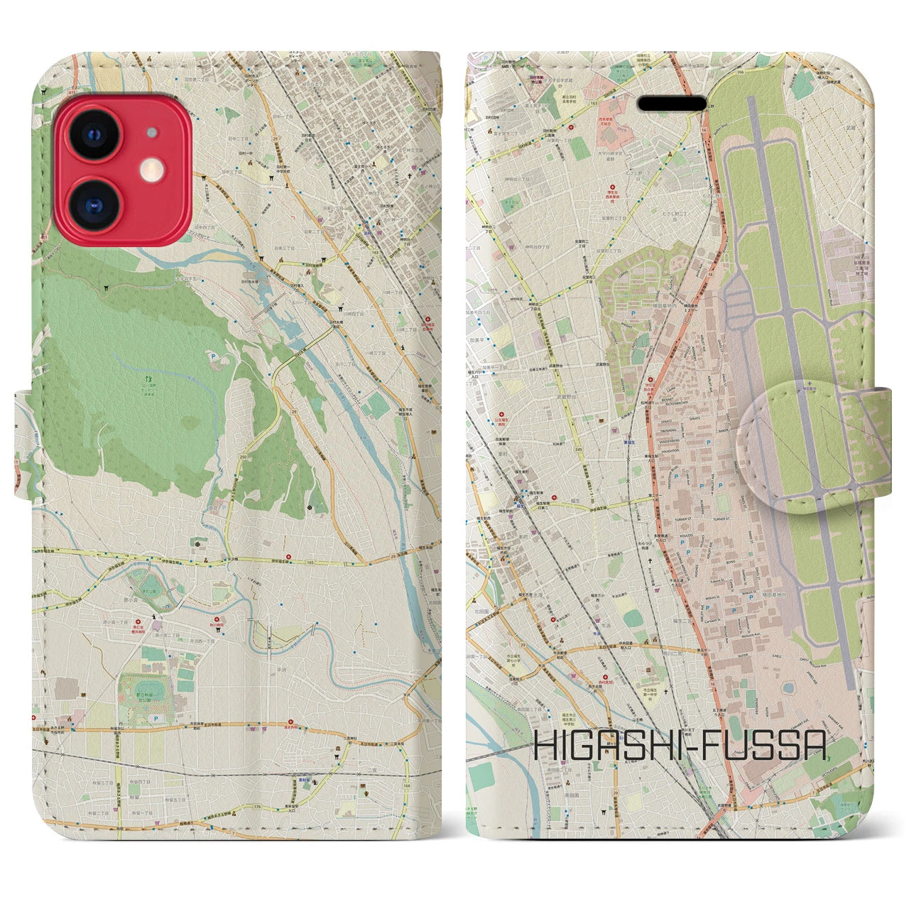 【東福生(東京都)】地図柄iPhoneケース(手帳タイプ)ナチュラル・iPhone 11 用