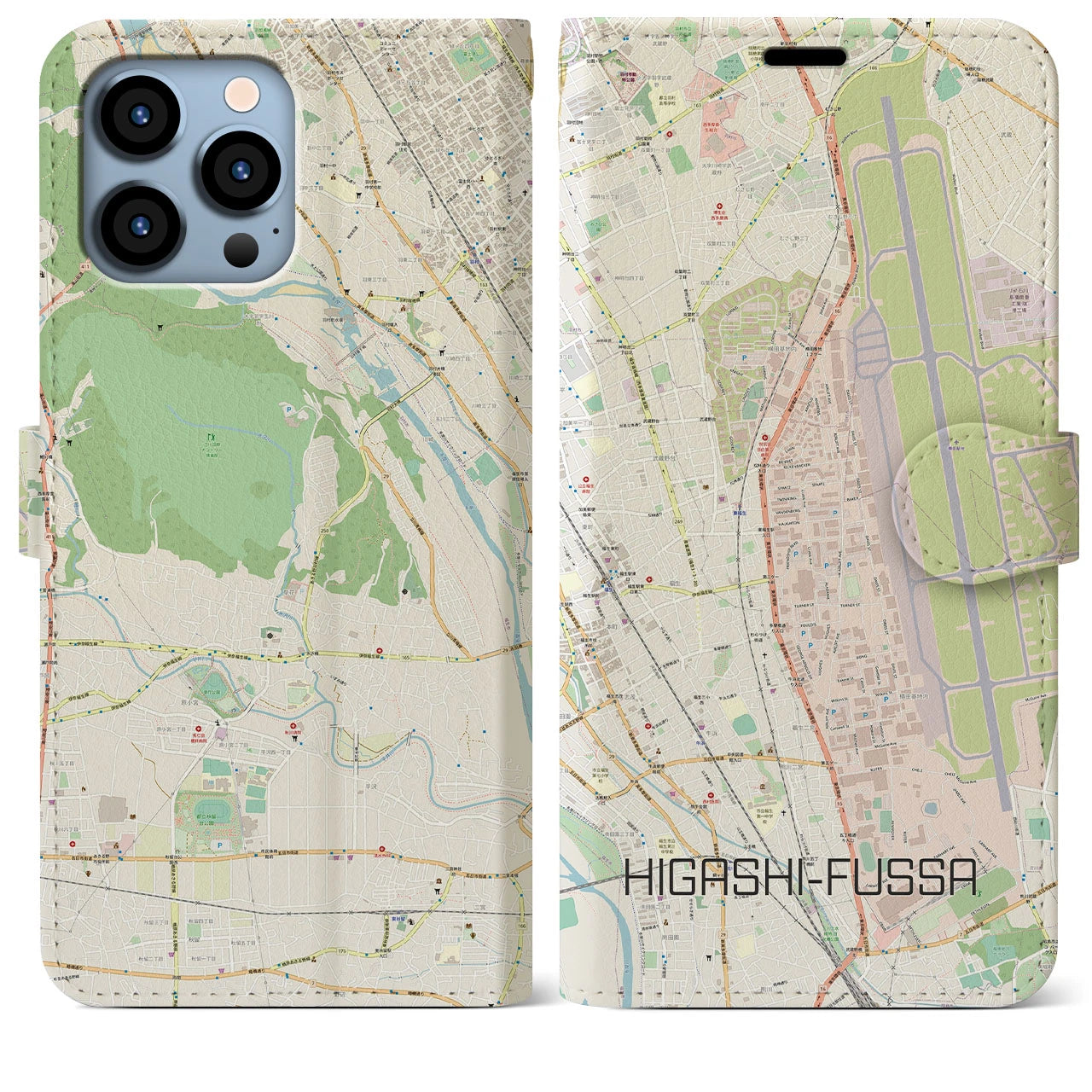 【東福生(東京都)】地図柄iPhoneケース(手帳タイプ)ナチュラル・iPhone 13 Pro Max 用