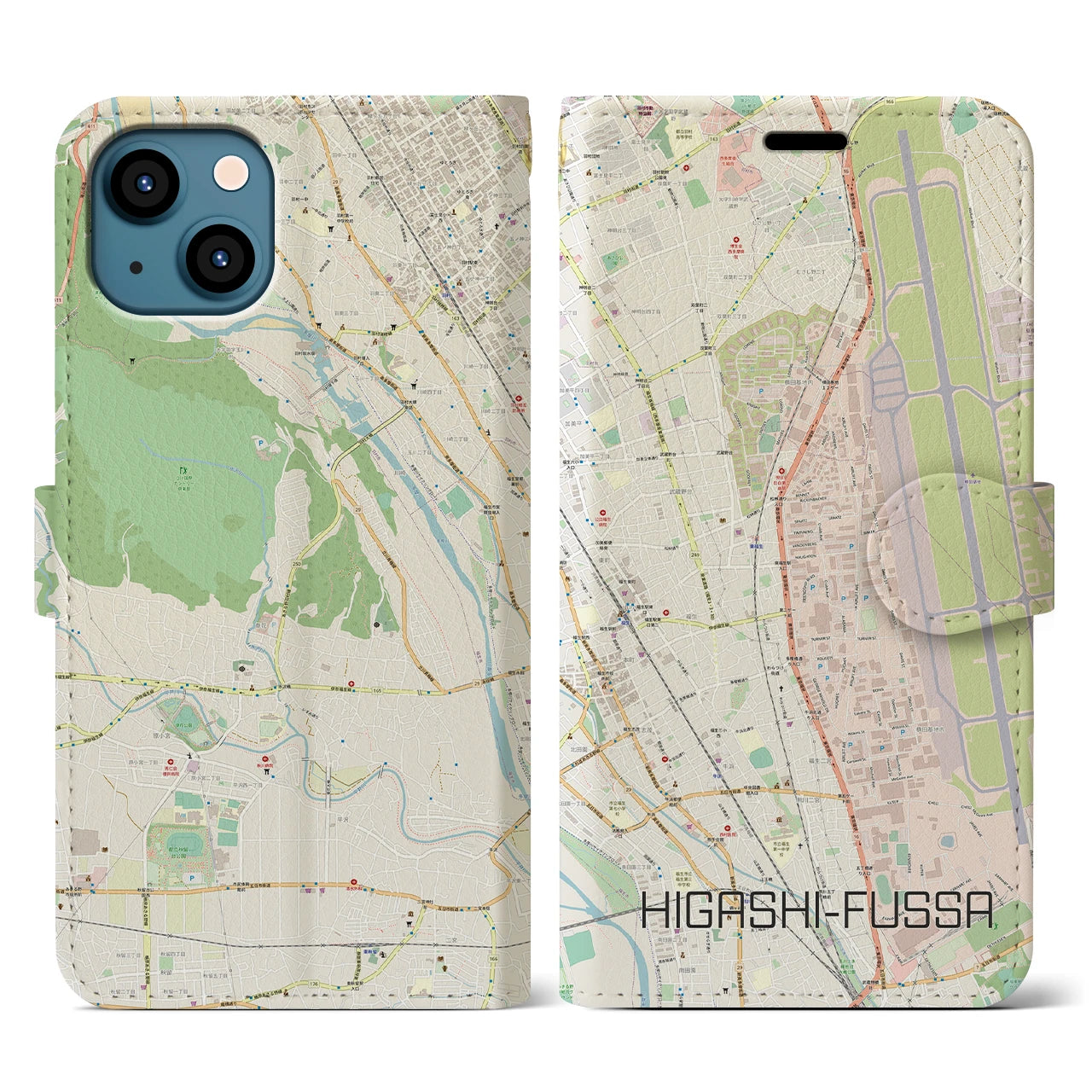 【東福生(東京都)】地図柄iPhoneケース(手帳タイプ)ナチュラル・iPhone 13 用