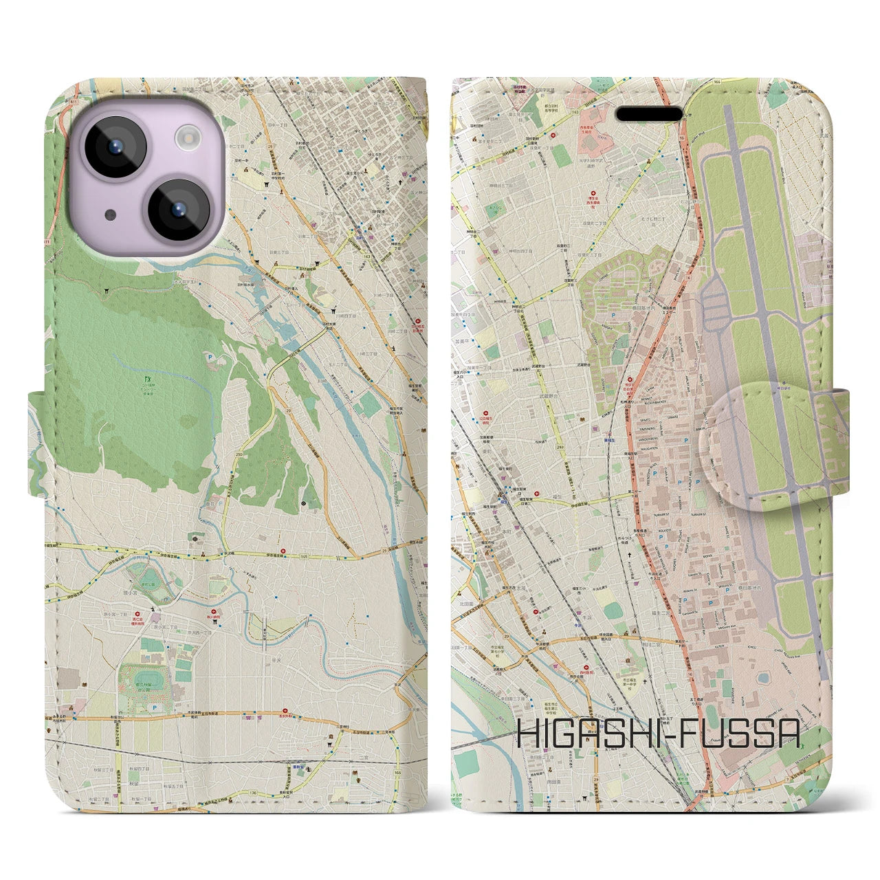 【東福生(東京都)】地図柄iPhoneケース(手帳タイプ)ナチュラル・iPhone 14 用