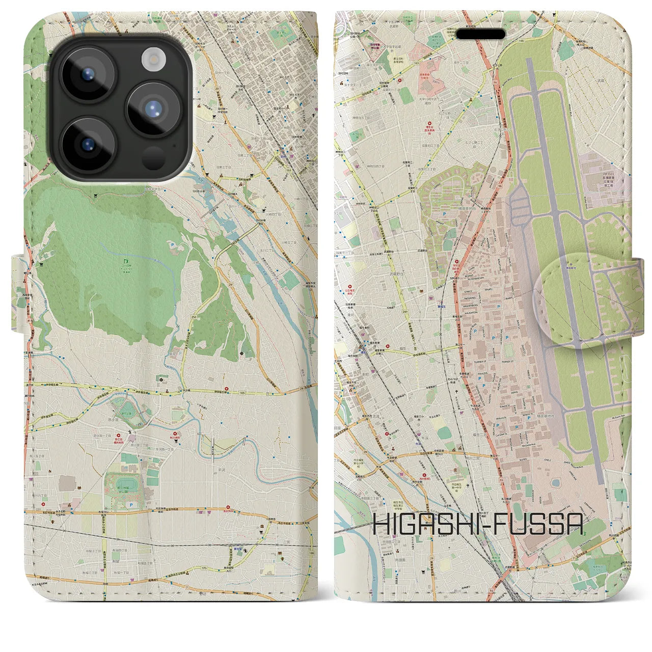 【東福生(東京都)】地図柄iPhoneケース(手帳タイプ)ナチュラル・iPhone 15 Pro Max 用