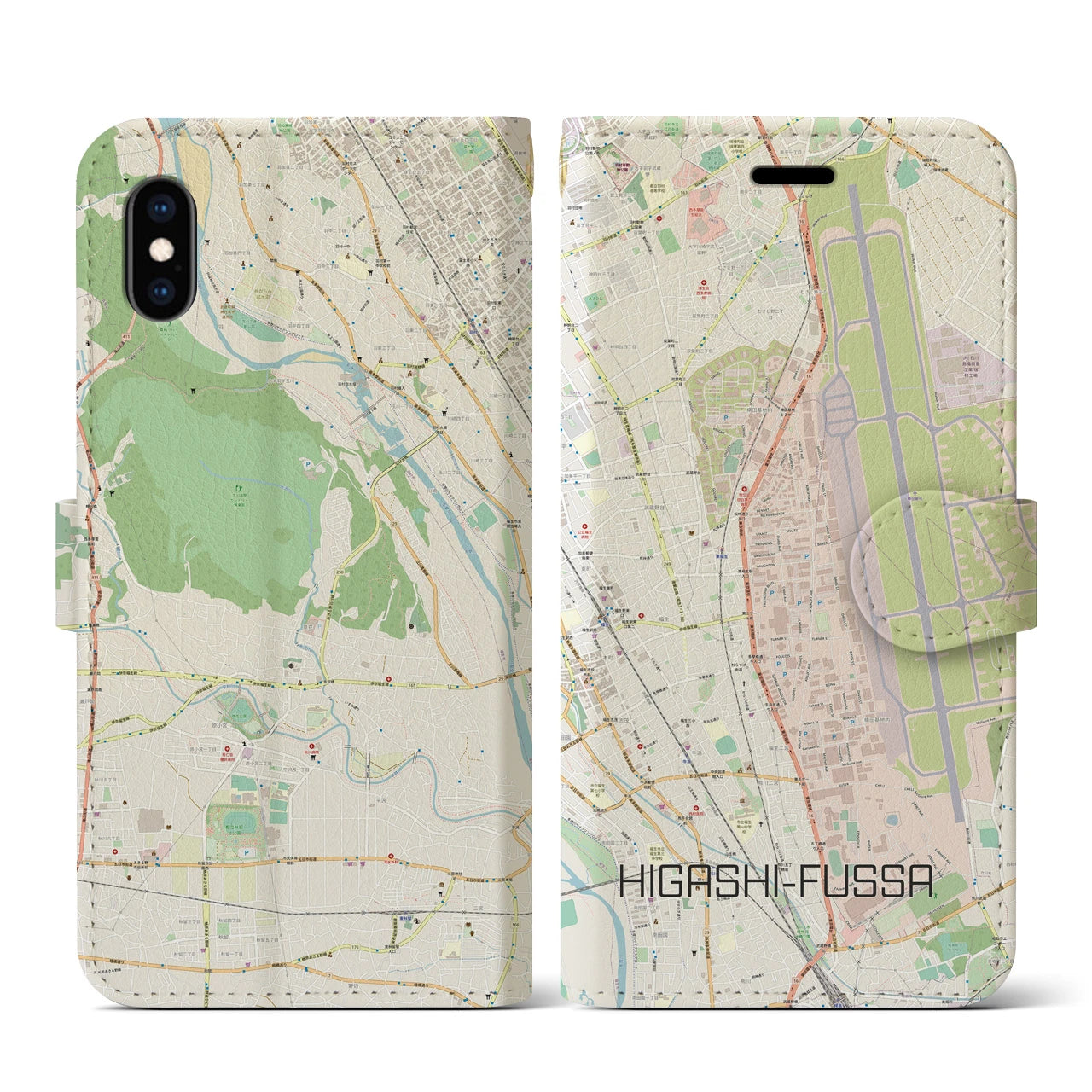 【東福生(東京都)】地図柄iPhoneケース(手帳タイプ)ナチュラル・iPhone XS / X 用