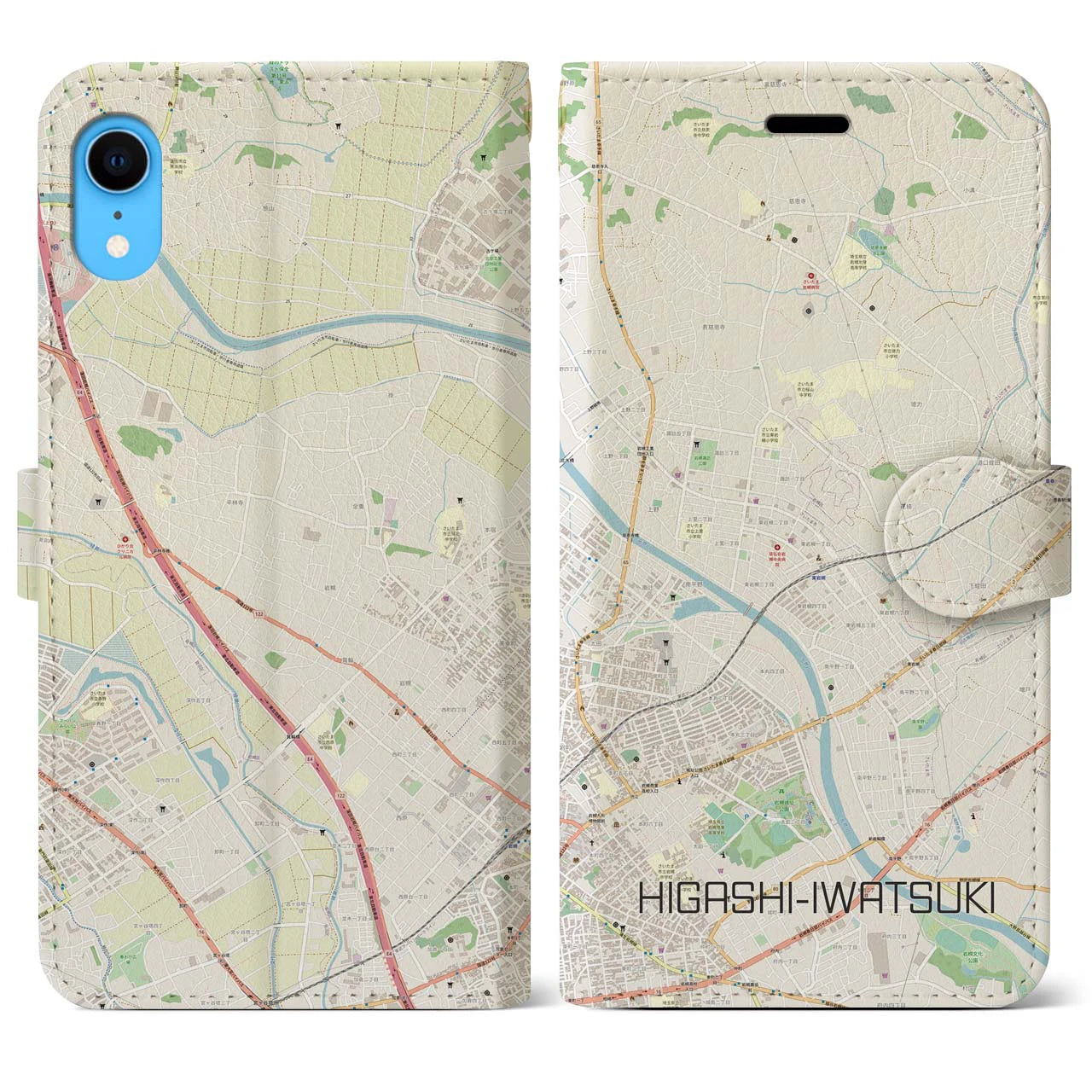 【東岩槻(埼玉県)】地図柄iPhoneケース(手帳タイプ)ナチュラル・iPhone XR 用