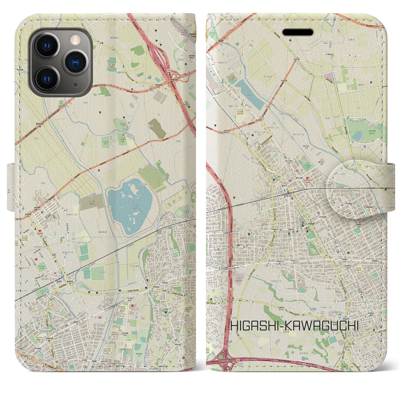 【東川口(埼玉県)】地図柄iPhoneケース(手帳タイプ)ナチュラル・iPhone 11 Pro Max 用