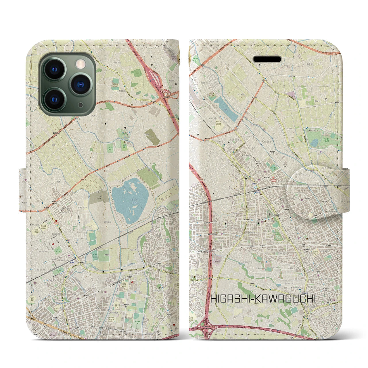 【東川口(埼玉県)】地図柄iPhoneケース(手帳タイプ)ナチュラル・iPhone 11 Pro 用