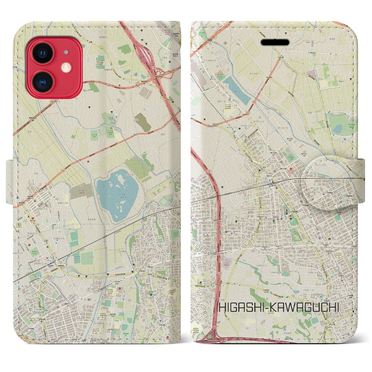 【東川口(埼玉県)】地図柄iPhoneケース(手帳タイプ)ナチュラル・iPhone 11 用
