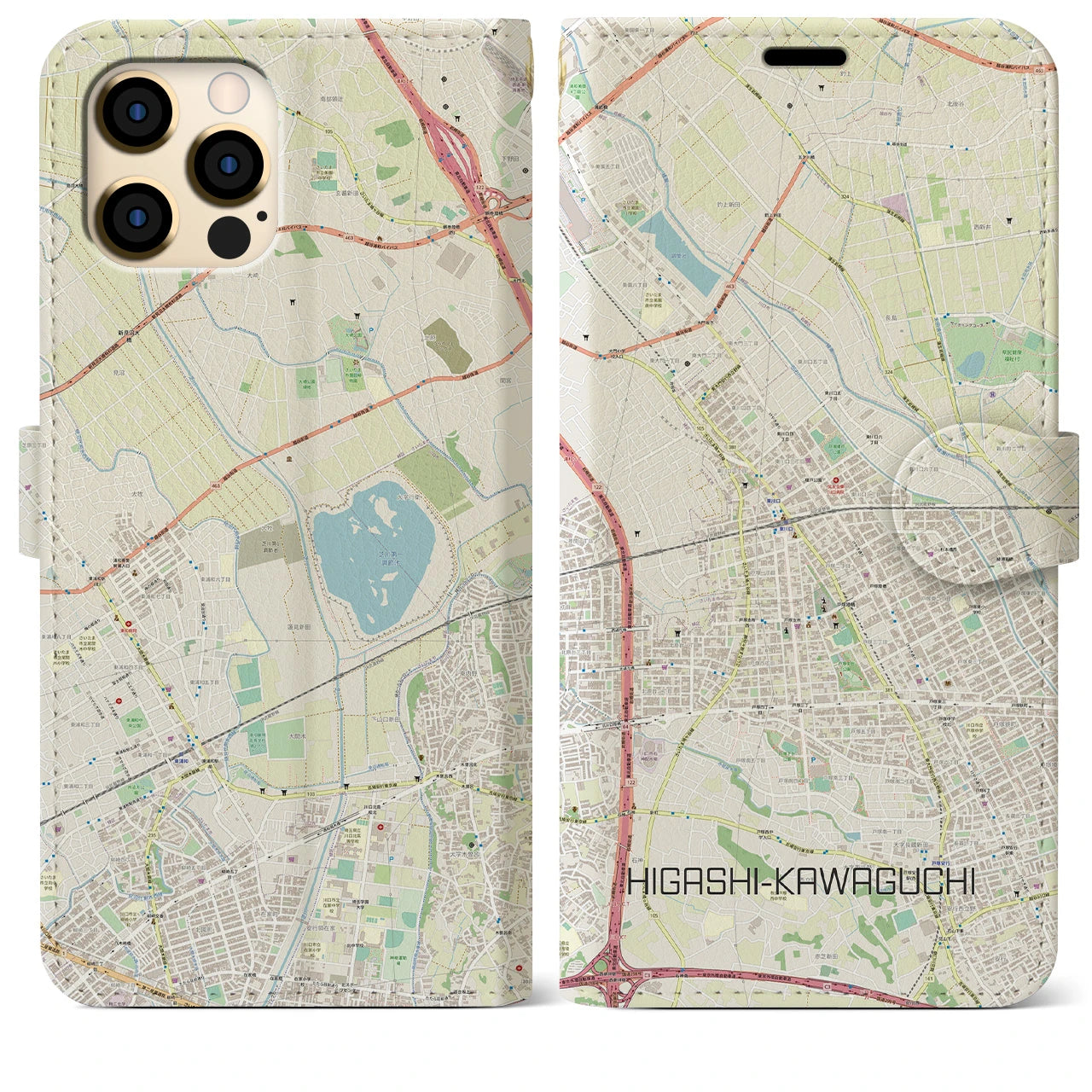 【東川口(埼玉県)】地図柄iPhoneケース(手帳タイプ)ナチュラル・iPhone 12 Pro Max 用