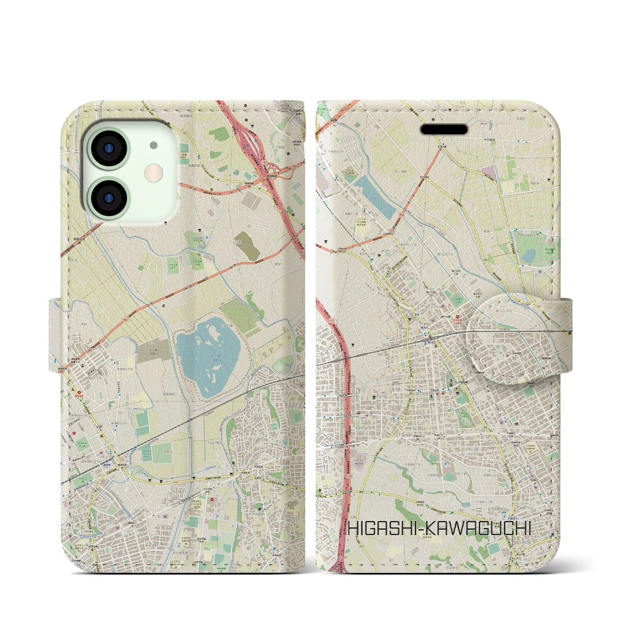 【東川口(埼玉県)】地図柄iPhoneケース(手帳タイプ)ナチュラル・iPhone 12 mini 用