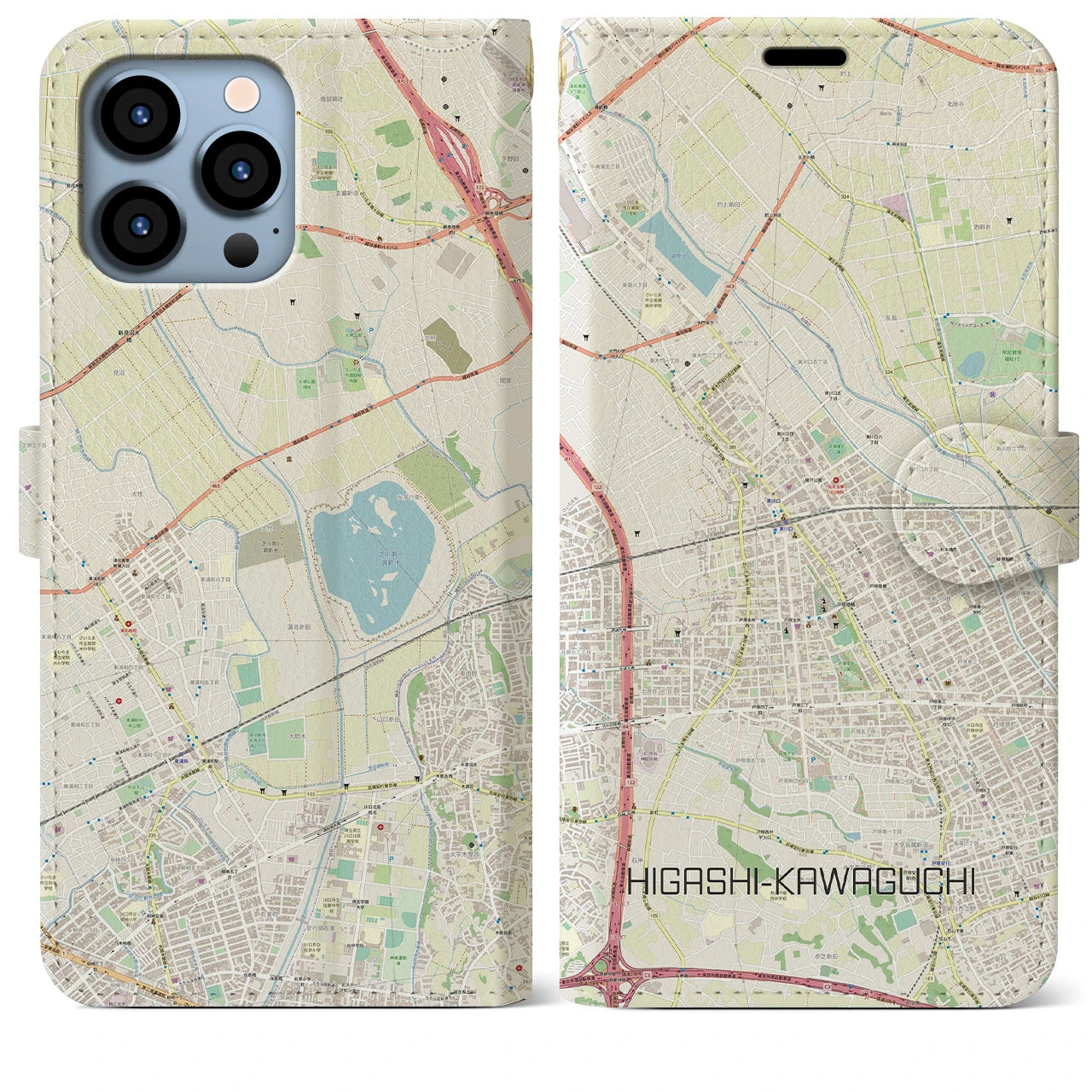 【東川口(埼玉県)】地図柄iPhoneケース(手帳タイプ)ナチュラル・iPhone 13 Pro Max 用